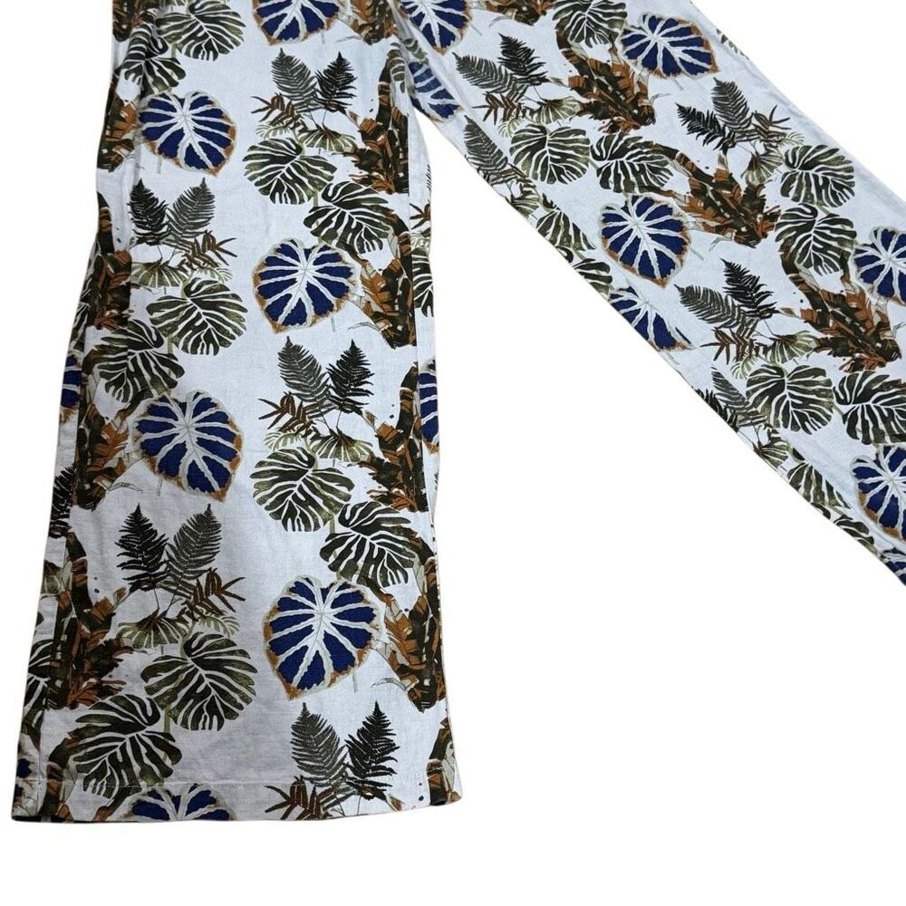 Dahui Hawaii Tropical Leaf Linen Blend Wide Leg Pants L - Picture 3 of 6